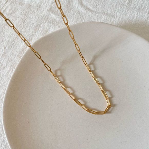 18K Gold Plated Small Paperclip Chain Necklace - Picture 5 of 8